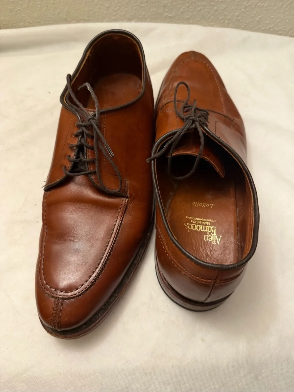 Allen Edmonds Cognac Brown Leather Split-Toe Derby Shoes, pre-owned, SZ9.5